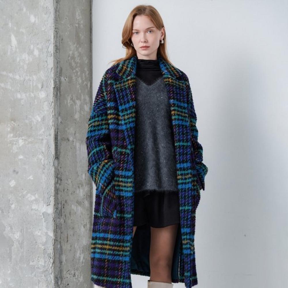 

Maxza Big Check Wool Boucle Out Pocket Loose Fit Coat Cd01qc300on Blue/FREE