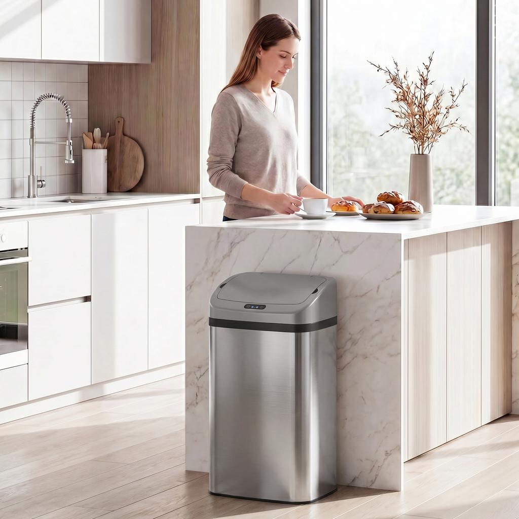 48L Stainless Steel Sensor Bin - Silver-Tone