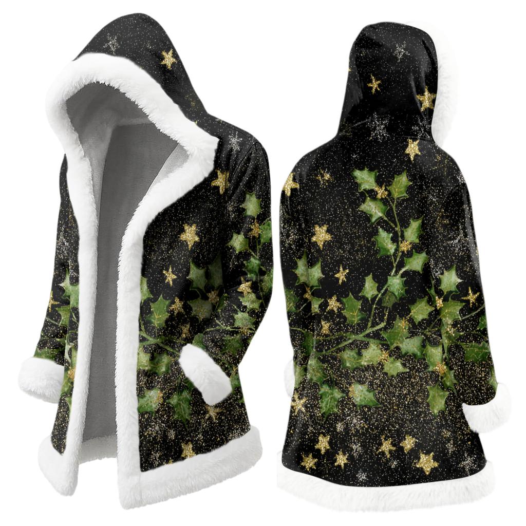 Men's Christmas Long Hooded Cardigan With Pockets Warm Jacket