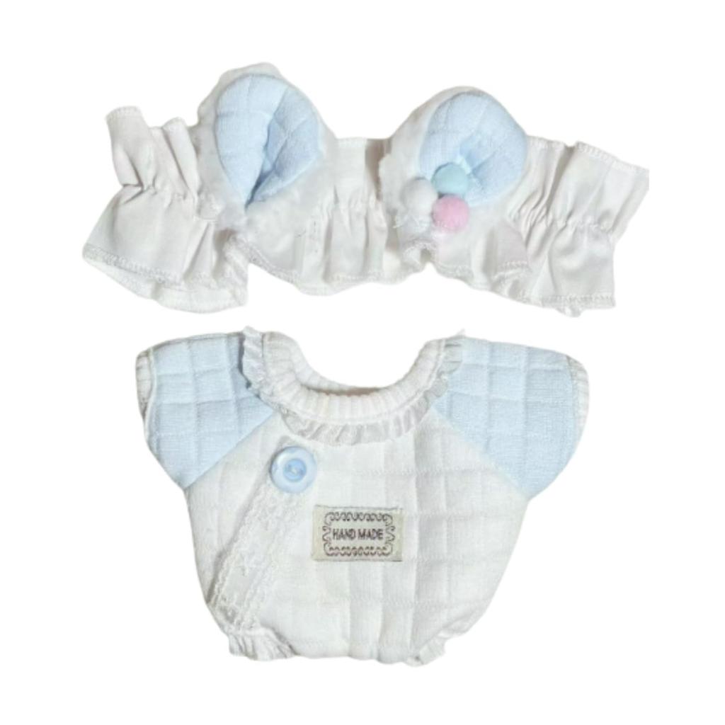 COZENTA Plush Doll Clothes, Bunny Ears, Hairband, Romper, Cute (15cm, Blue, Light Blue)