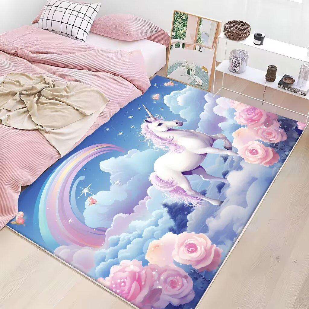 Cute Pink Fluffy Carpet Washable Non Slip Large Area Rug for Kids Bedroom Home Decor Flannel Mat