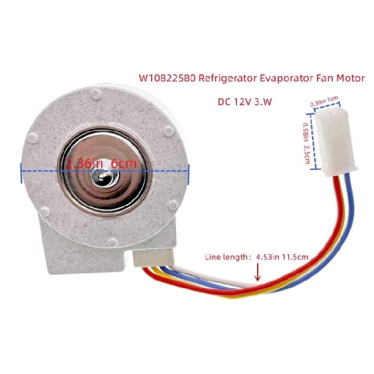 12V W10822580 Refrigerator Cooling Fan Motor Cooling Fan Replacement Part for W10255195 2259385 UDQT22WP1 8201589