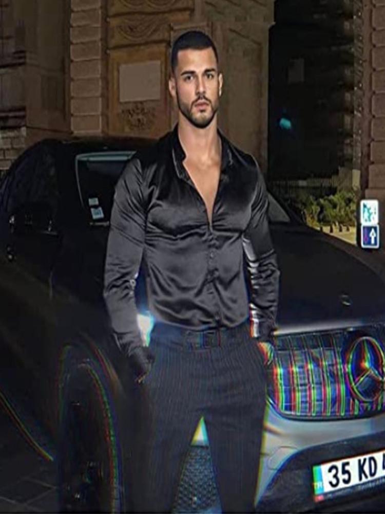 Autumn 2026 Men's Shiny Solid Color Party Shirt - European & American Fashion Bestseller