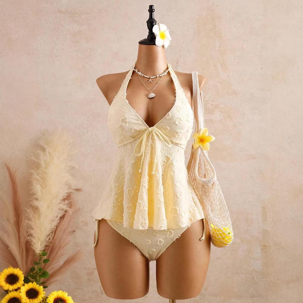 Summer 2026 Women's V-neck Halter Bikini with Ruffle Cover-up