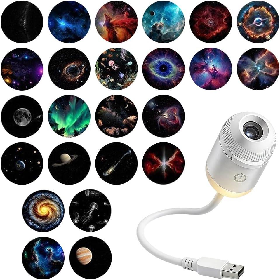 2-in-1 Mini Galaxy Night Light Projector with Adjustable Brightness for Bedroom Ceiling Wall Room Decor