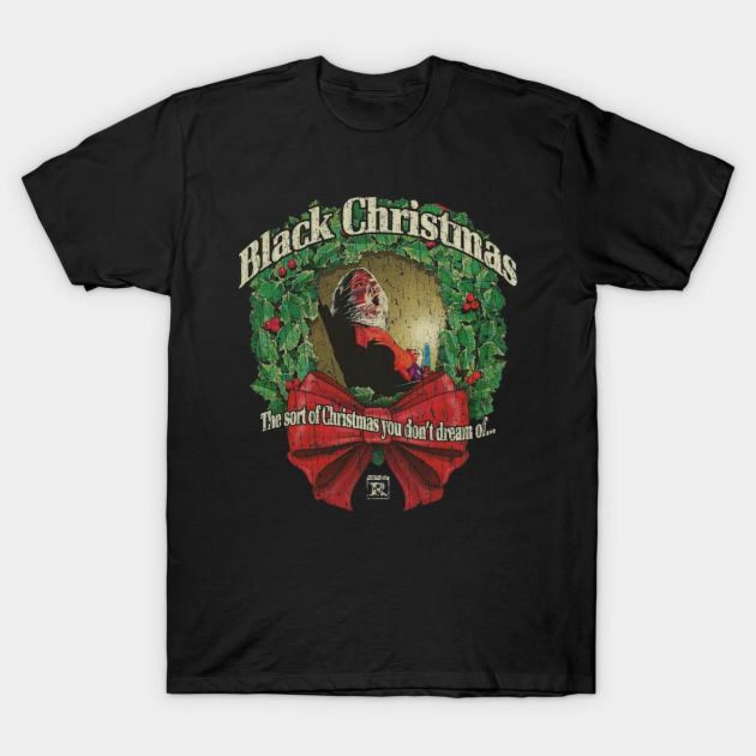

Men Black Print T-shirt Black Christmas 1974 No-Cut Transfer Paper Print Cotton Tshirt S чёрный