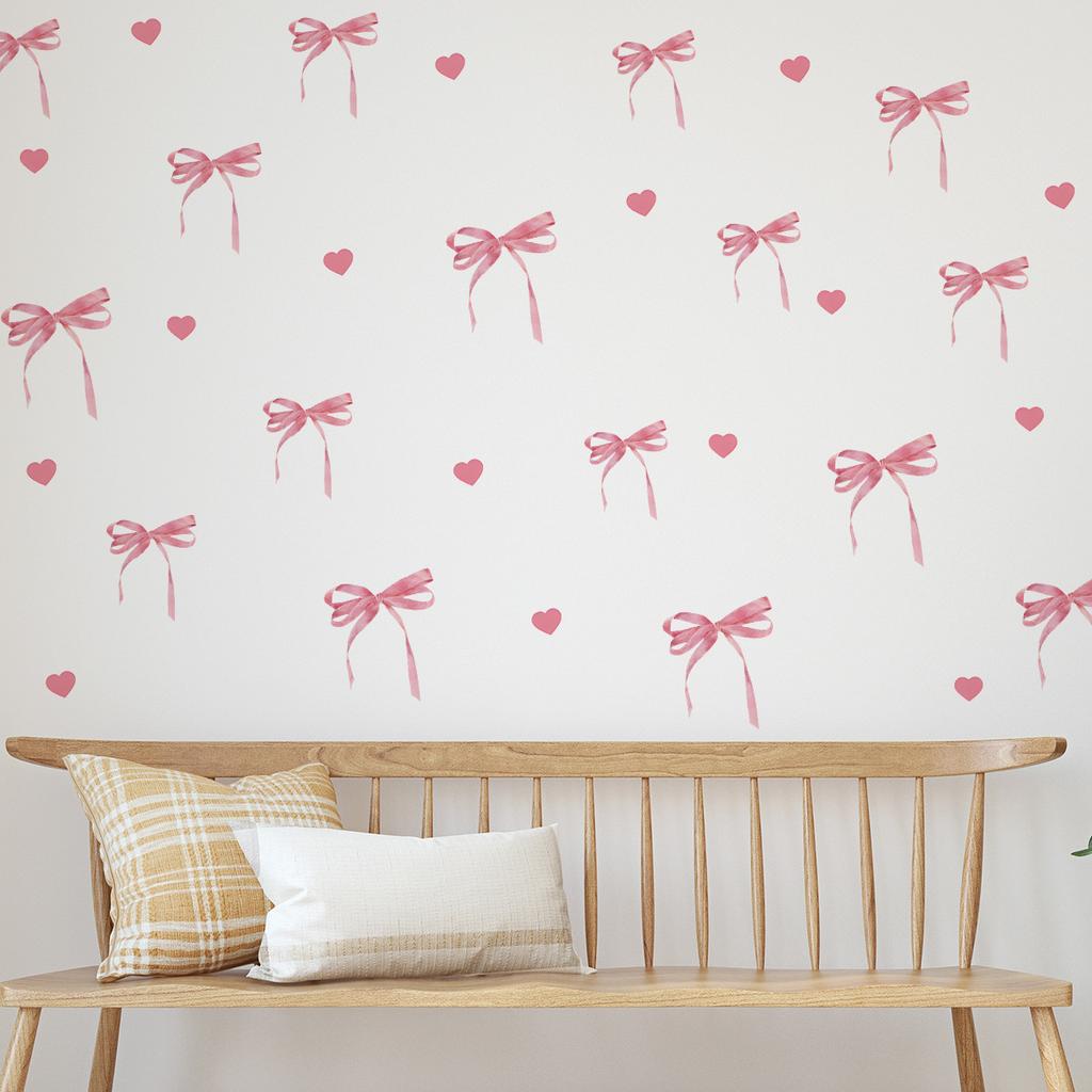 Söta Rosa Rosett Väggdekaler Boho Rosett Sovrum Dekorativa Väggdekaler Kärlekshjärta Rosett Kylskåpsdekaler DIY Heminredning