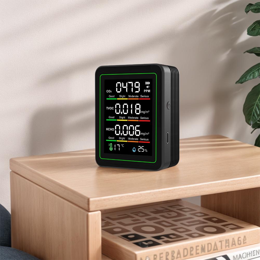 5 In 1 Indoor Air Quality Monitor CO2 TVOC HCHO Tester Temperature Humidity Detector Air Quality Tester for Home Office