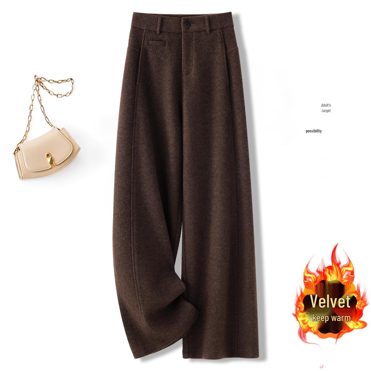 

Women s Fashionable Slimming High-Waisted Woolen Pants - Autumn 2025 New Style, Thickened, Versatile Straight Wide-Leg Design. 30/2XL [125-135 jin] кофейный