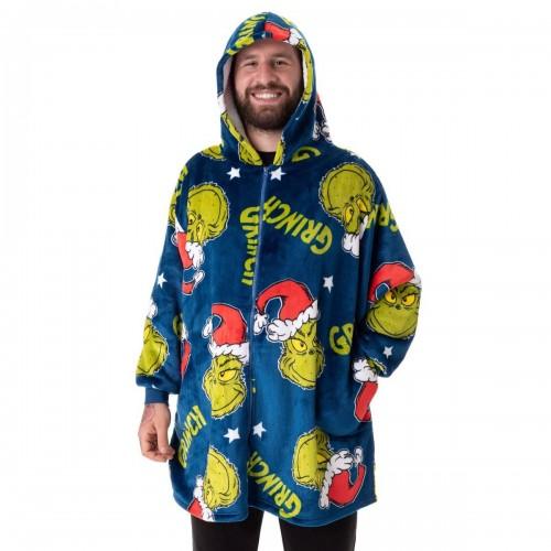 The Grinch Unisex Adult Character Face Full Zip Blanket Hoodie
