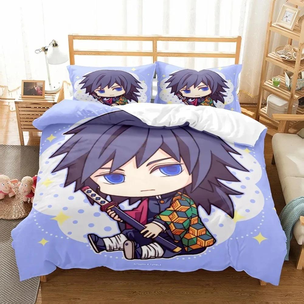 3D Anime Demon Slayer Duvet Cover Sets with Pillow Cover Polyester Teens Boys Bedding Set Full Queen King Size Cartoon Bed Linen