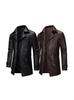 New European size men's mid-length leather trench coat, suit collar, leather jacket, casual trendy belt jacket for men