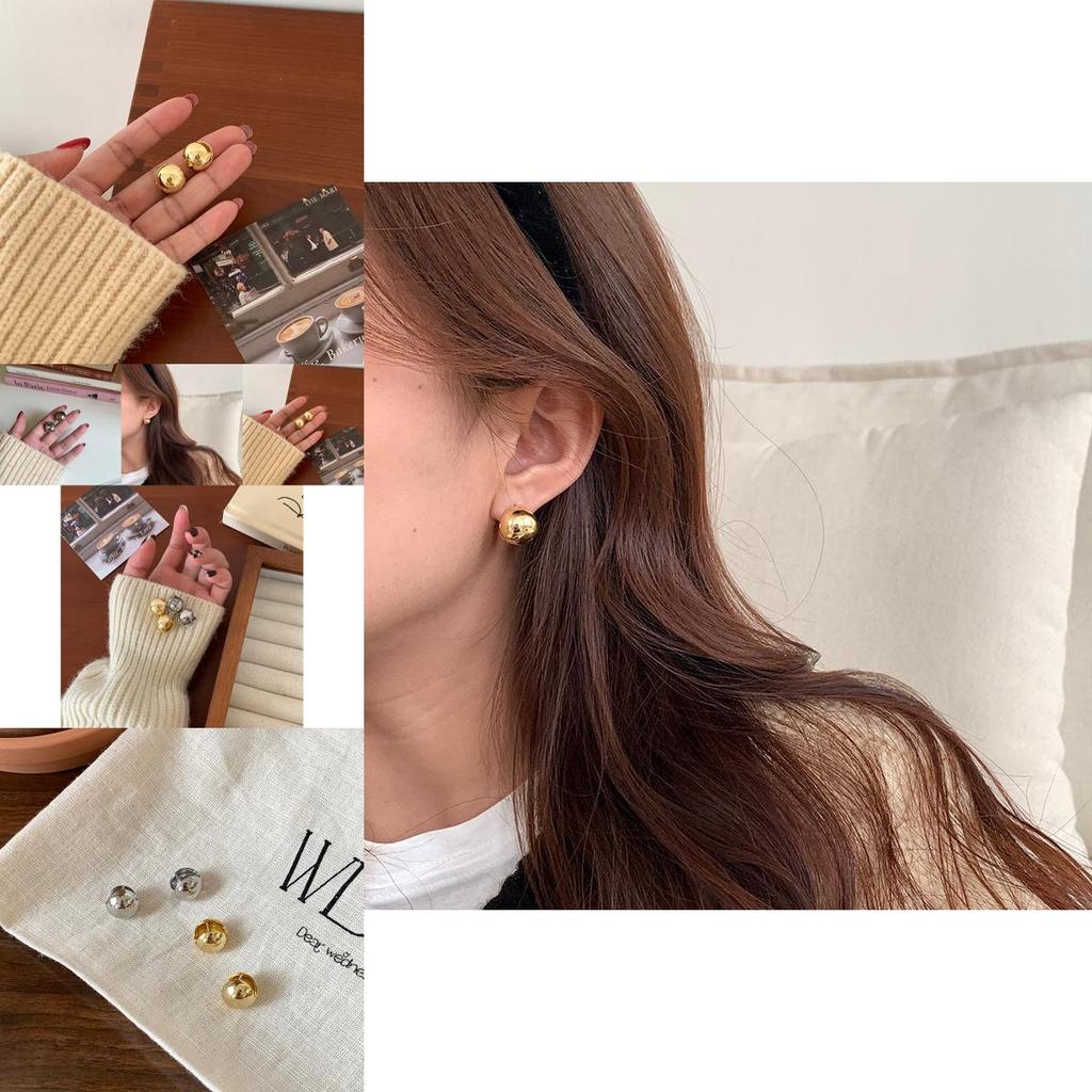 Elegant Minimalist Ball Stud Earrings For Women Unique Design High-end Copper Jewelry