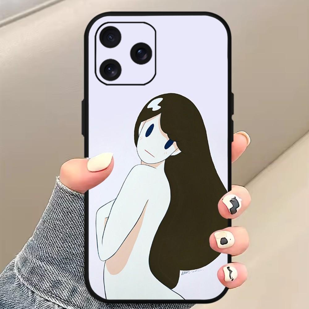 Amano Takeru Girl Art Phone Case For iPhone Mini 11 12 13 14 15 Pro XS Max X Plus SE XR Black Soft Shell
