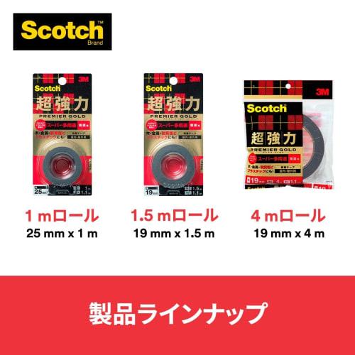 3M Scotch Super Strong Double-Sided Tape Premier Gold Super Versatile For Rough Surfaces Width 12mm Length 1.5m KPR-12R