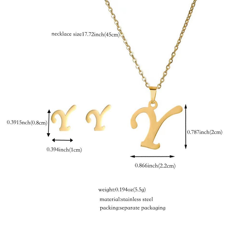 Titanium Steel Jewelry Set: Non-Fading English Letter Necklace & Earrings