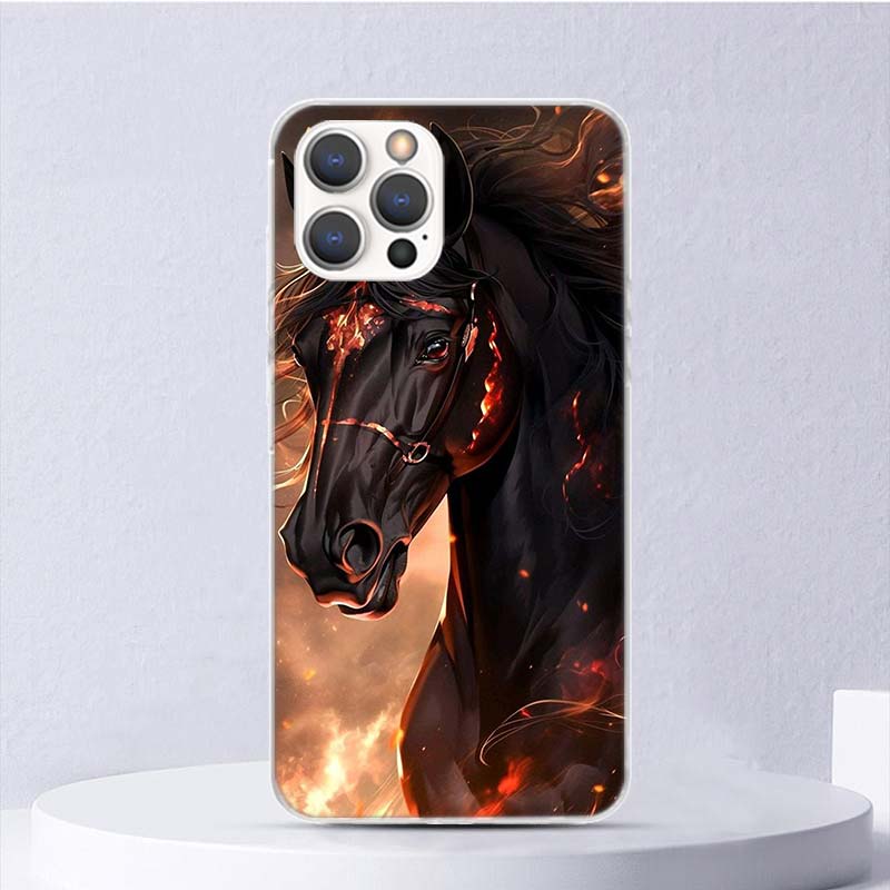 Animal Black Horse Soft Case For iPhone 16 17 Air 16E 15 Plus 11 12 13 Mini 14 Pro Max Phone Cover Apple 7 8 SE Coque Funda 16 1