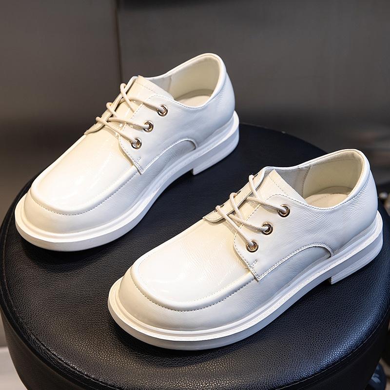 Spring 2025 New Fashion Single Shoes Women's Thick Heel Casual Shallow Mouth Leather Women's Shoes Round Head Versatile Small Leather Shoes Women's Ti