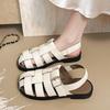 Fashion Baotou Flat Sandals Summer New Round Head Braided with Metal Buckle Soft Sole Anti-slip Wear-resistant Roman Shoes