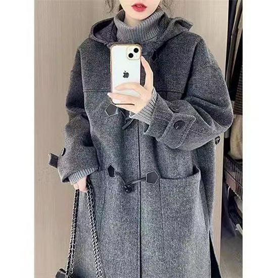 

Women s High-End Grey Wool Coat - Petite Hepburn Style for Autumn/Winter 2XL