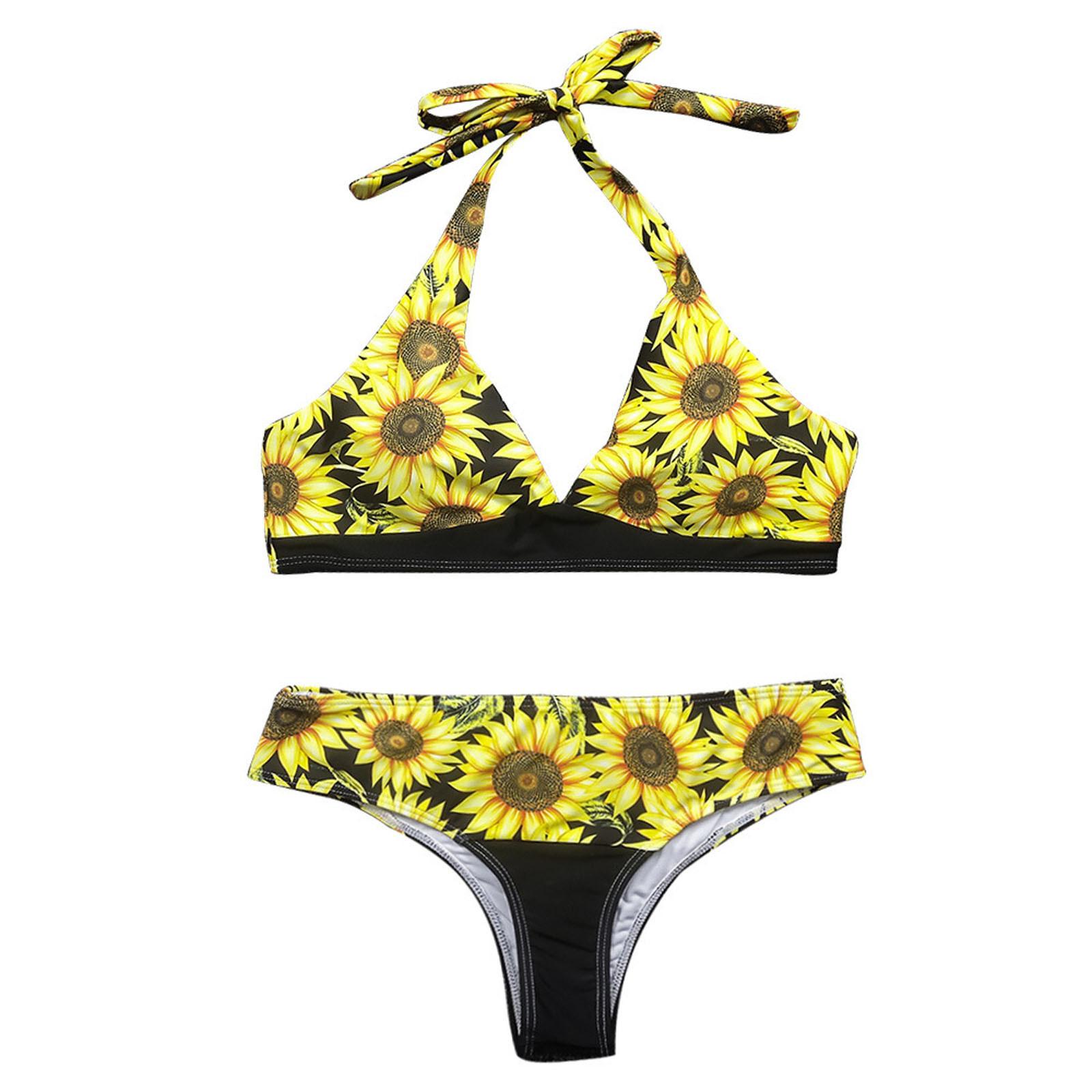 

Женские летние модные сексуальные пляжные купальники бикини с v-образным вырезом и принтом L жёлтый