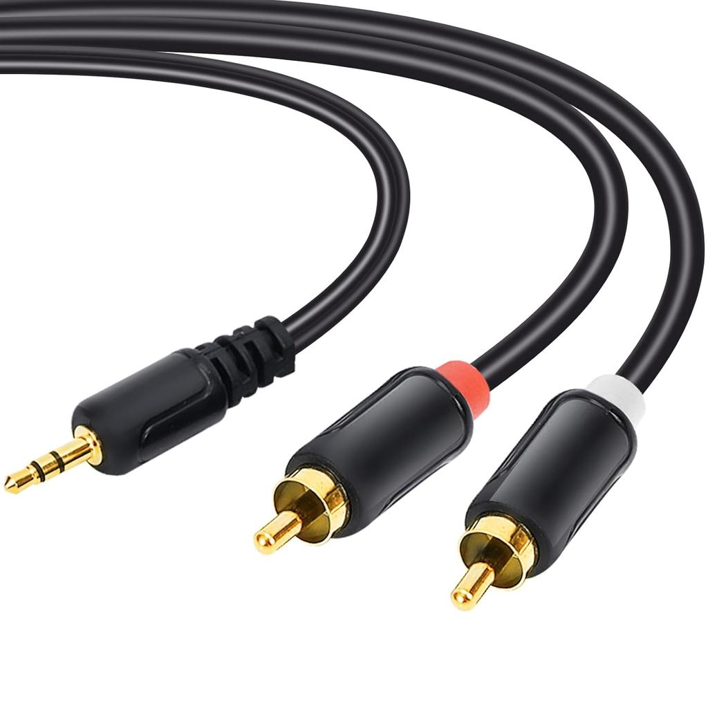 RCA Cables - 59IN/5FT Stereo Jack to 2RCA Plugs for Smartphone, Tablet, HDTV, DVD Player, Home Theater, Speakers, Projector