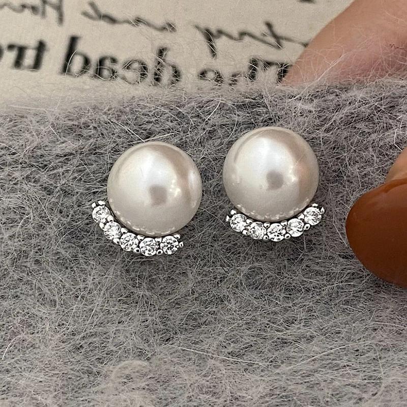 Stříbrné Perlové Zirkonové Obloukové Náušnice pro Módní Ženy Párty Klasické Jemné Minimalistické Doplňky