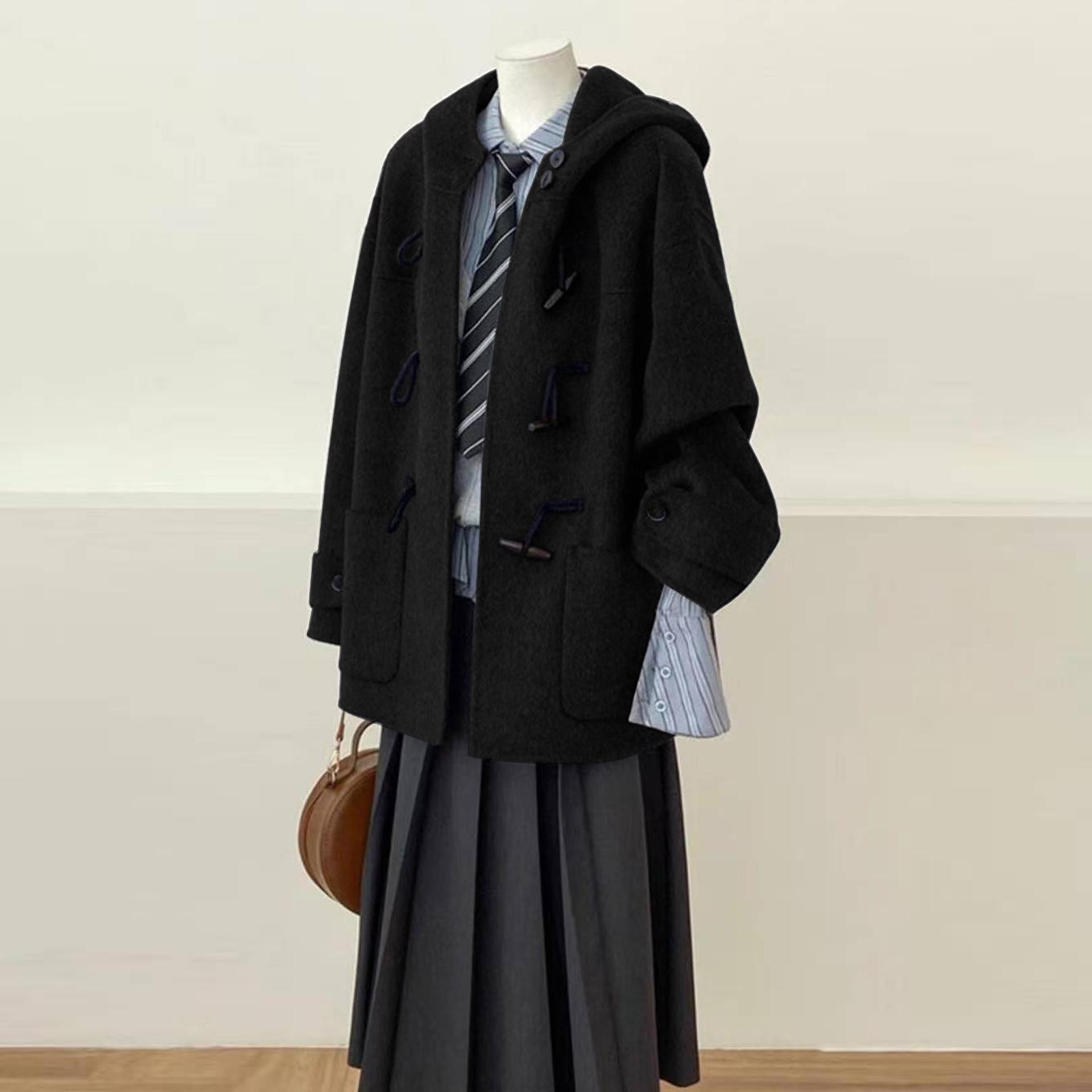 

Women s Woolen Coat with Horn Buttons, Down Jacket Liner, Short Style for Deep Winter 2025 - Unique and Stylish. Extra Large