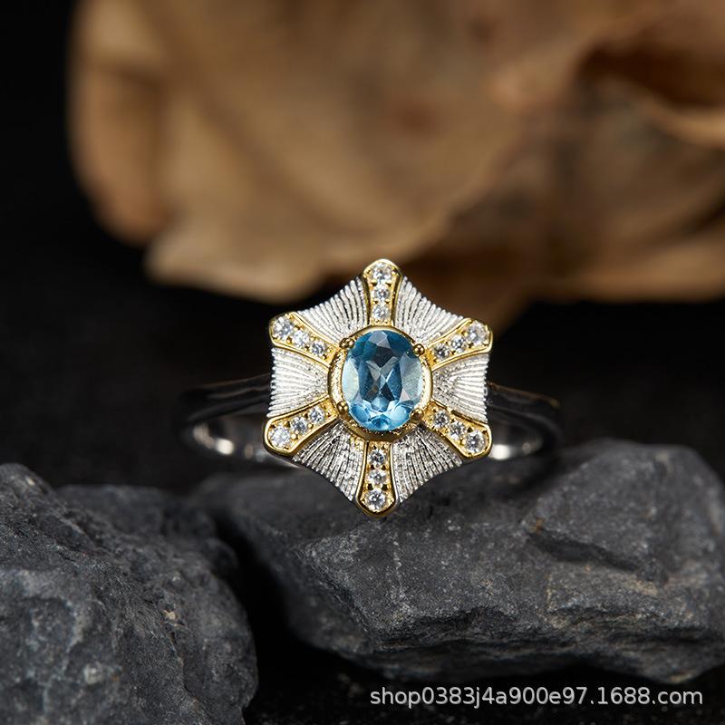 Premium S925 Sterling Silver Natural Gemstone Colored Treasure Stud Earrings Color Separation Does Not Fade Jewelry