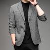 Men's Suit Jacket Fashion Plaid Free Hot Temperament Men's High-end and Middle-aged Casual Mulberry Silk Suit