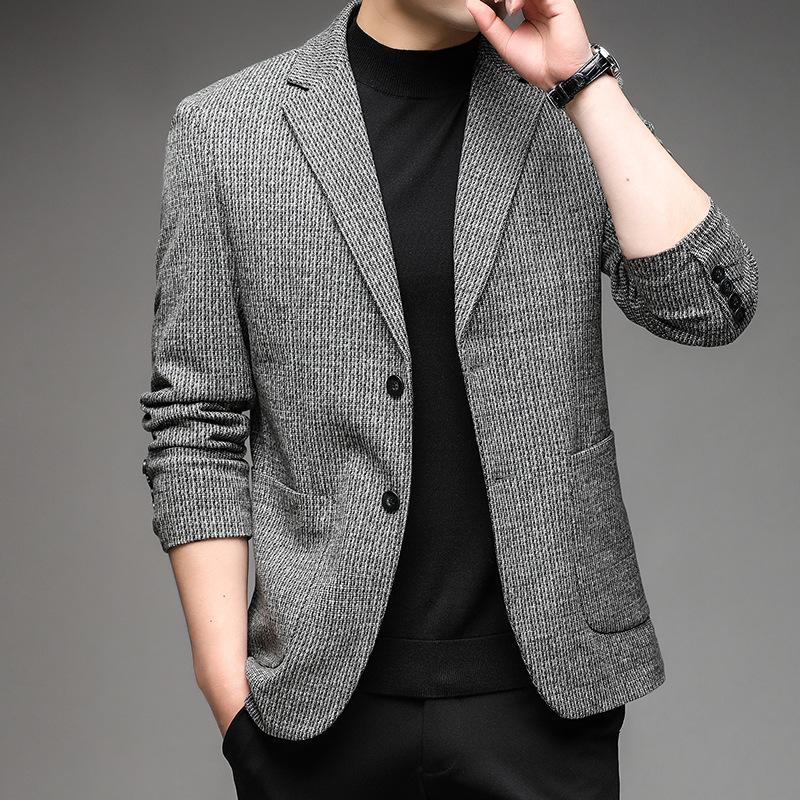 Men's Suit Jacket Fashion Plaid Free Hot Temperament Men's High-end and Middle-aged Casual Mulberry Silk Suit