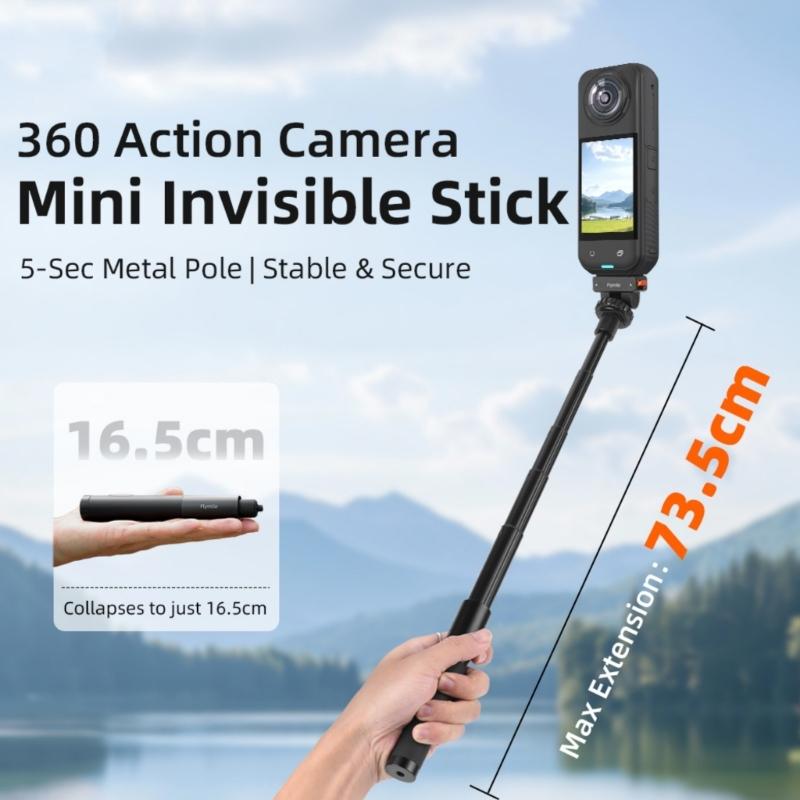 Adjustable Selfie Stick Extendable to 73.5cm Portable Design for Action Cameras Photography Aluminum Alloy Construction