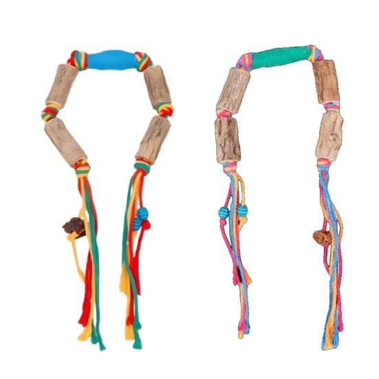 Cat Toys Cotton Rope with Natural Wood Polygon Segments Interactive Toy Chew Resistant Teeth Cleaning Toy