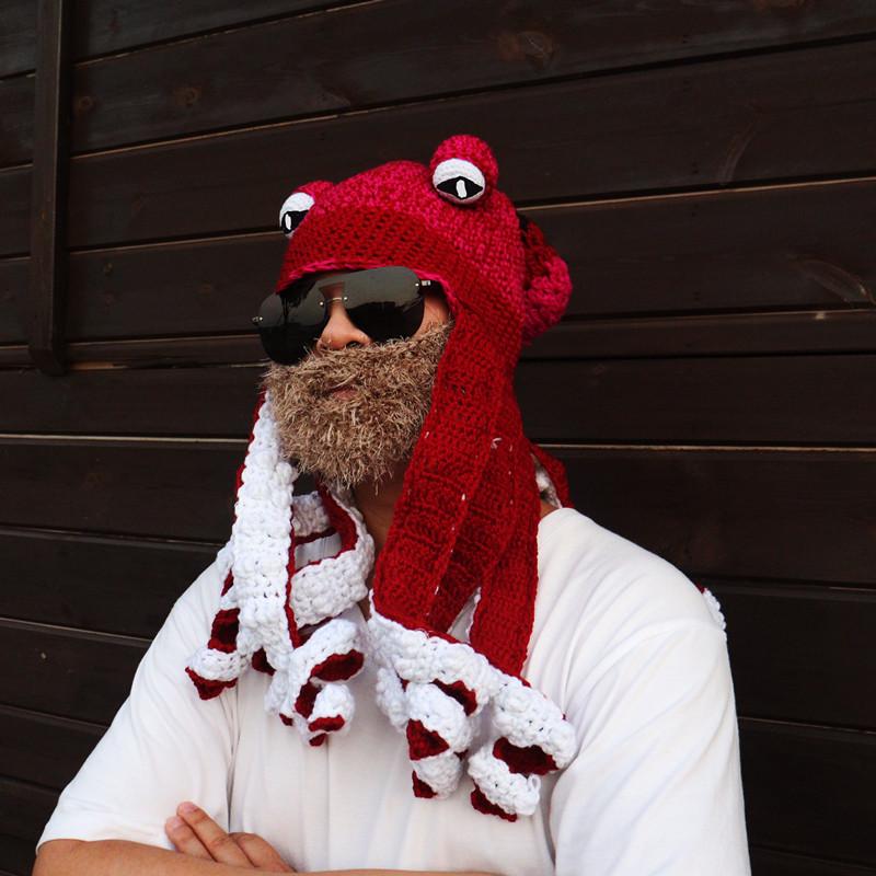 Adult Halloween Crochet Octopus Headgear - Funny Wool Yarn Hat