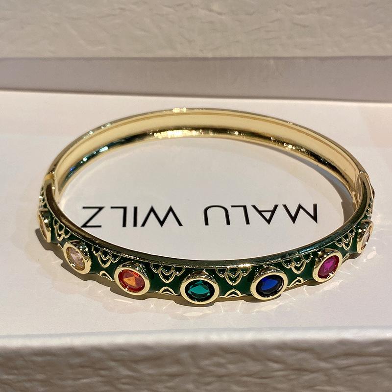 Inlaid Colorful Zirconium Oil Drop Bracelet for Women, Light Luxury, Long-lasting and Colorfast Hand Jewelry