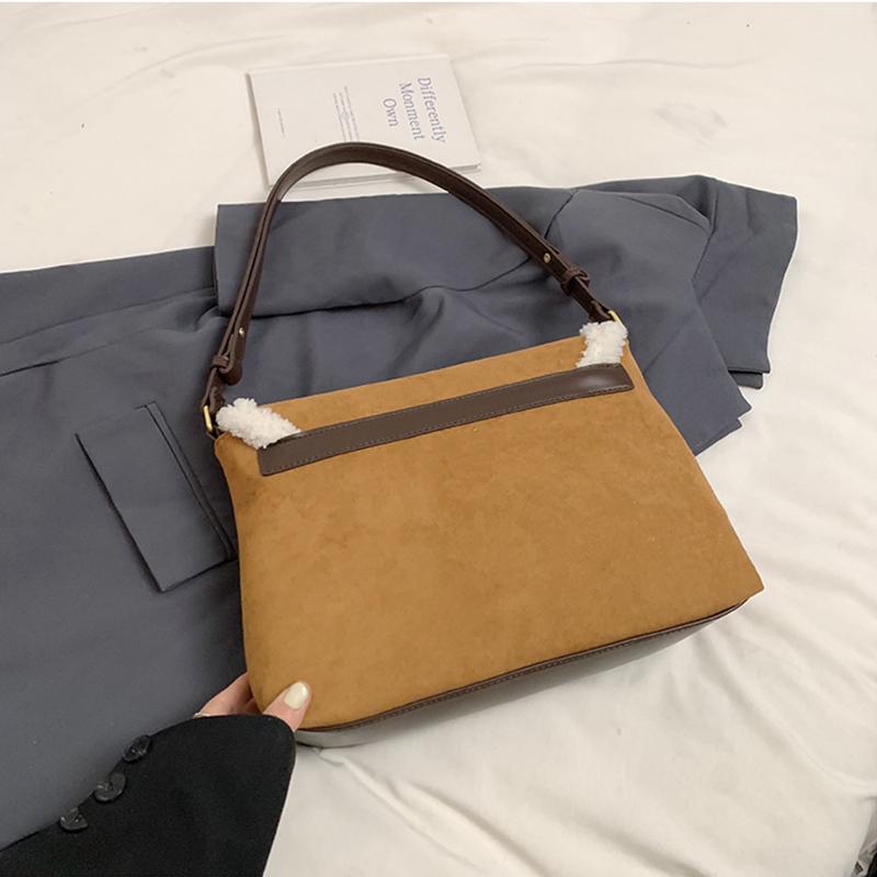 Winter Lamb Wool Spliced Shoulder Bag