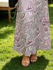 Stylish Grey-Purple Floral V-Neck Dress, Flutter Sleeve Slim Elegant Maxi for Spring Summer Casual
