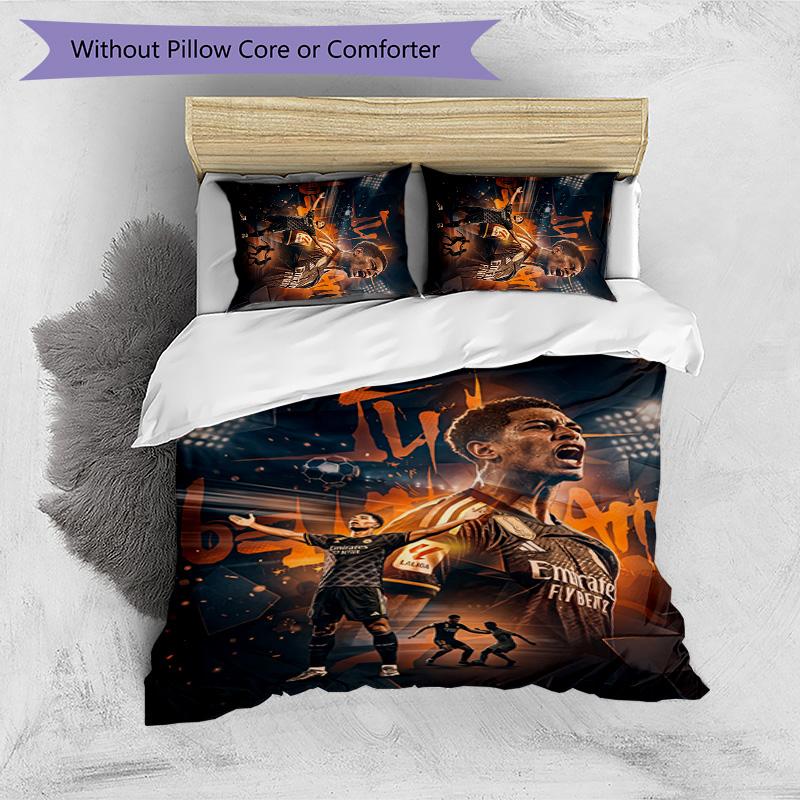 Set Lenzuola 3 Pezzi Stampato Jude Bellingham Traspirante Copripiumino con Federe Biancheria da Letto Decorativa per Camera da Letto Casa