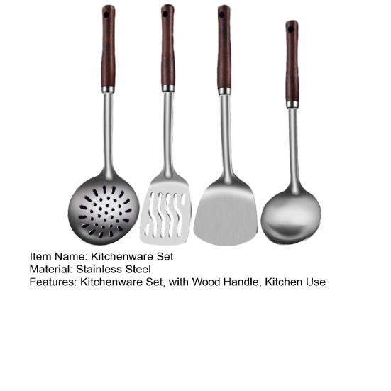 4PCS Kitchenware Set Stainless Steel Cooking Utensils with Anti-Slip Scalding Protection Handles Utensils for Kitchen Cafes Restaurants
