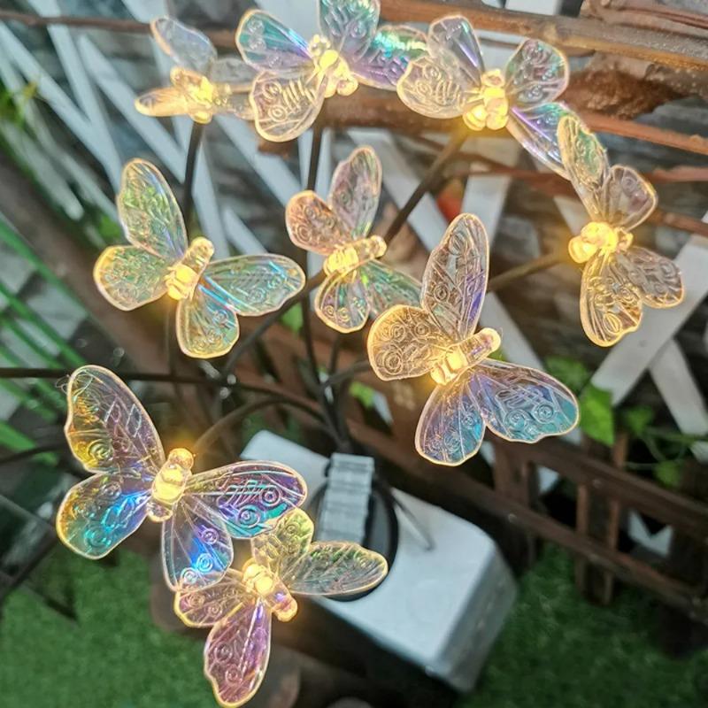 1PC 6LED Solar Transparent Butterfly Ground Plug Light Waterproof Outdoor Garden Lawn Pathway Camping Party Landscape Decor