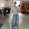 Women's Retro Letter Print High Street Wide Leg Jeans