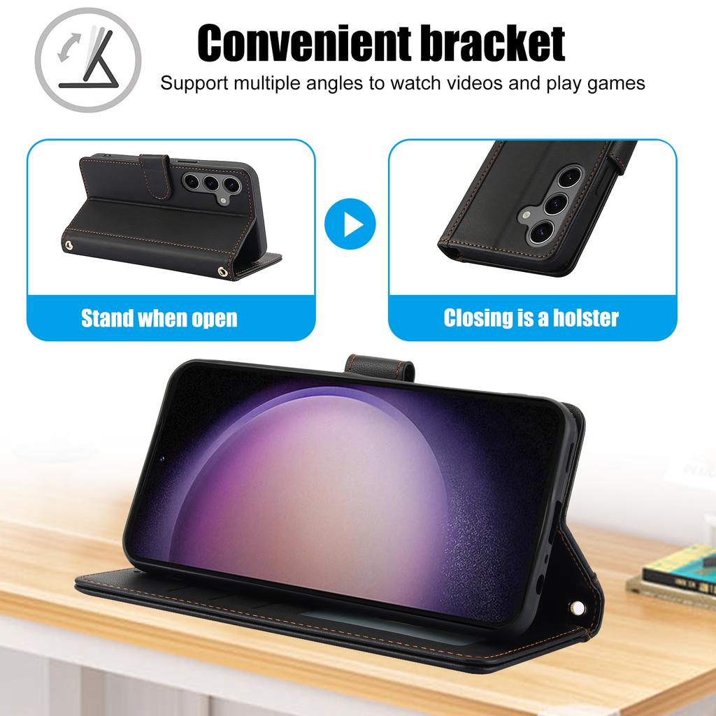 For Samsung Galaxy S26 /S26 Pro Case PU Leather Stand View Phone Wallet Cover with Hand Strap