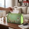 2D Flat 1pc, Tissue Box. Green Floral Decorative Painting Pattern Napkin Dispenser, Reusable, Daily Desktop Tissue Storage Box, Suitable for Kitchen L