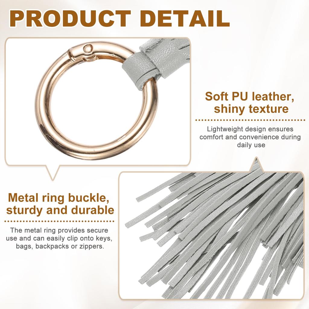 uxcell 8.3" Leather Tassel Keychain with Round Ring, Wallet Decoration, Car Key Ring, Purse Accessory, Bag Decoration, Handbag Buckle, Gray