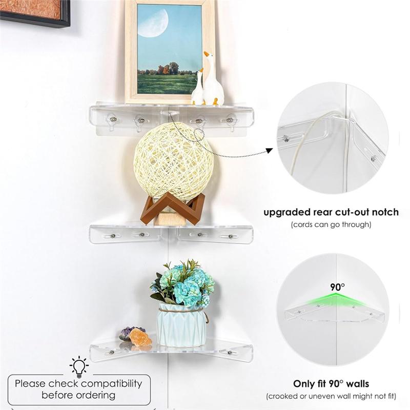 

Fresh Triangle Wall Shelves 3 Pcs Small Floating Bathroom For Kitchen Bedroom Storage Units прозрачный