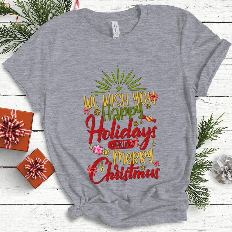 Baumwolle Damen Oberteil Weihnachten Kokette Schleife Bedruckt High Street Trendy Mode Pullover T-Shirts Damen