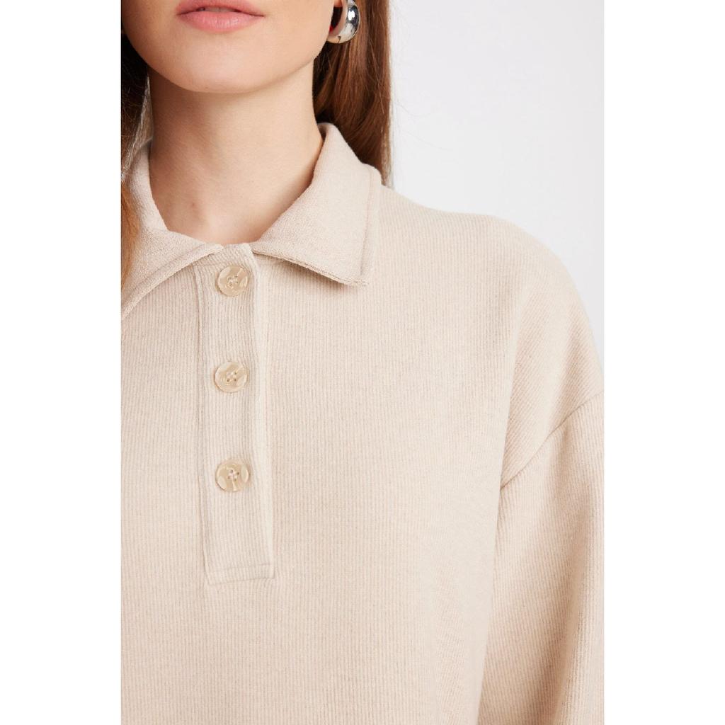 Regular Fit Buttoned Shirt Collar Basic Plain Long Sleeve Selanik Fabric Knitwear Dress B7260ax24wn