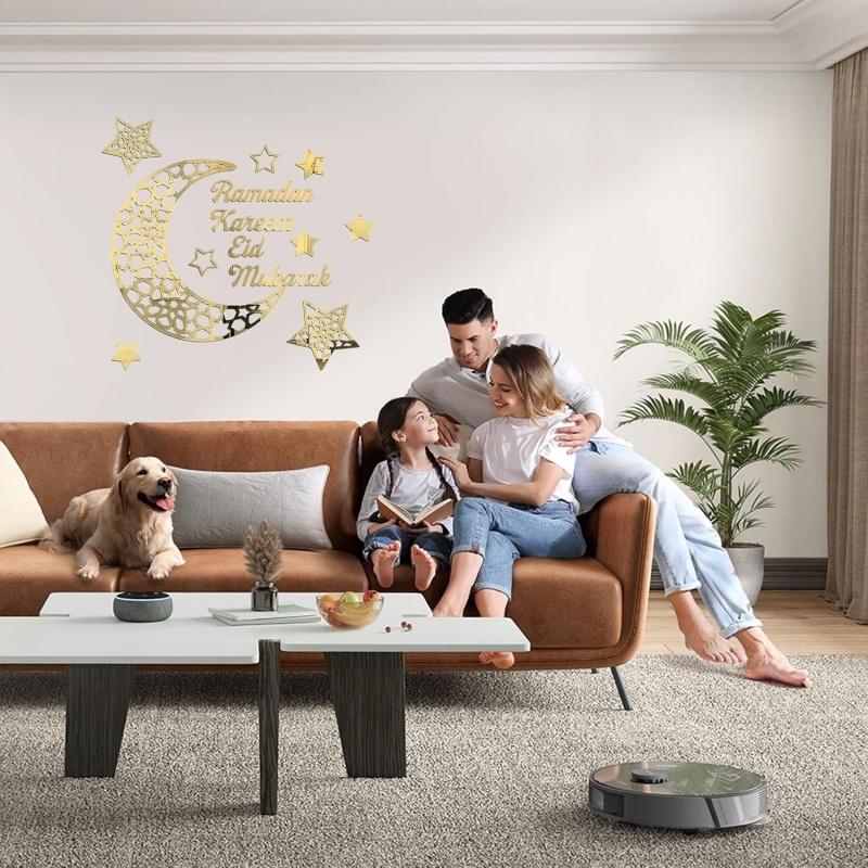 Eid Mubarak Gold Acrylic Wall Sticker Ramadan Kareem Large Mirror Wall Decal