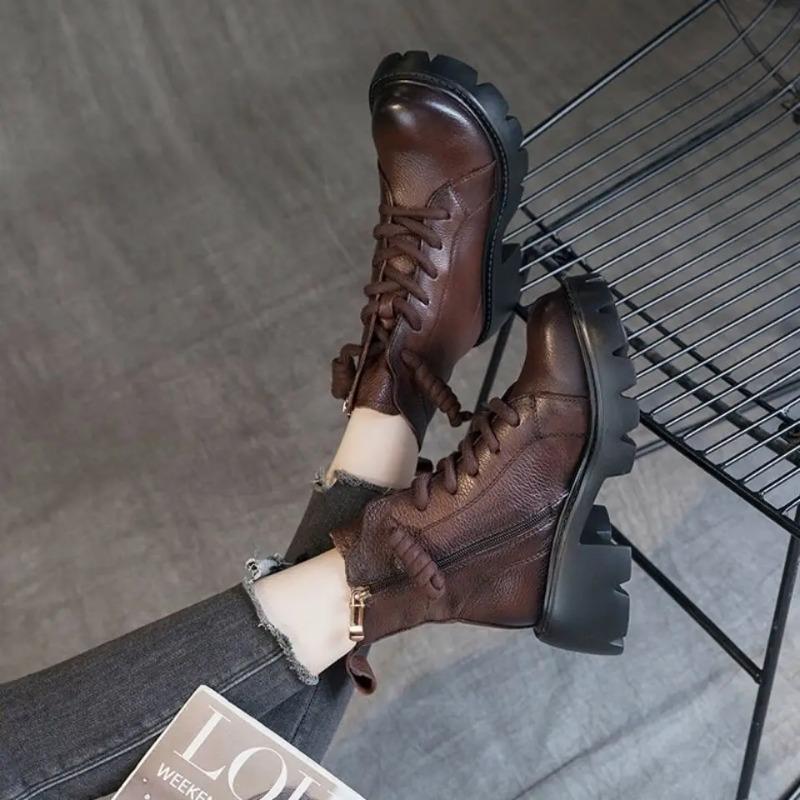 Booties Chunky Footwear Platform Fur Short Shoes for Women Biker Female Ankle Boots Combat Punk Style Trend 2025 Spring Fashion