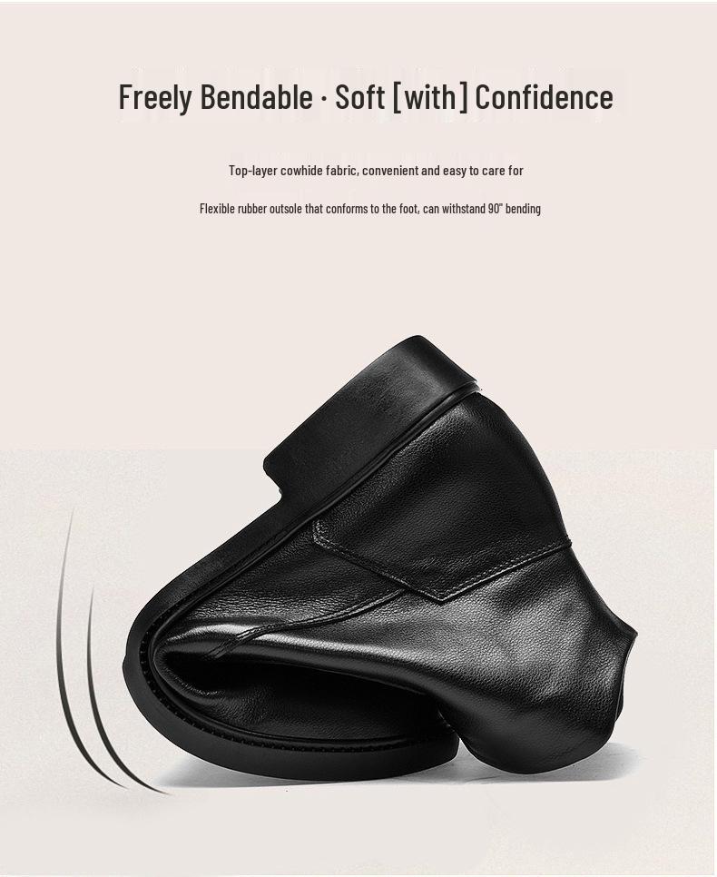 Men's Genuine Leather High-Top Side Zip Boots - Large Size, Plus Velvet Warm, Top Layer Cowhide, Fashionable for Autumn/Winter